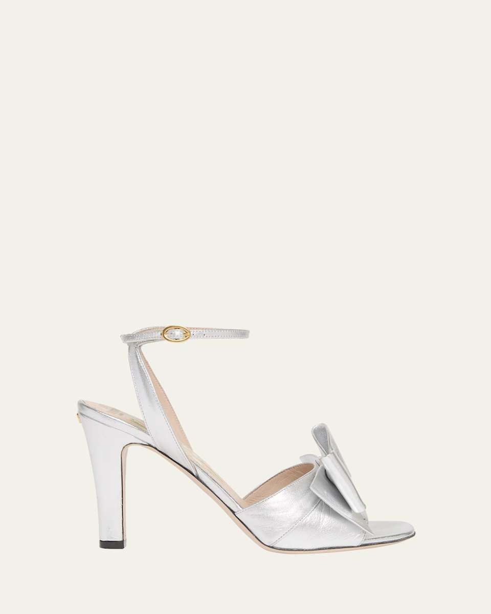 Bowow Metallic Bow Ankle-Strap Sandals